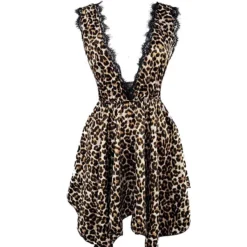 Women‘s Christmas Pajamas Nightgown Nighty Pjs Leopard Heart Hot Comfort Sweet Home Daily Satin Breathable Gift Plunging Neck Sleeveless Spring Summer Black Red Blue / Silk / Print -Party Prom Dresses Sales Store vnvedd1642571597122