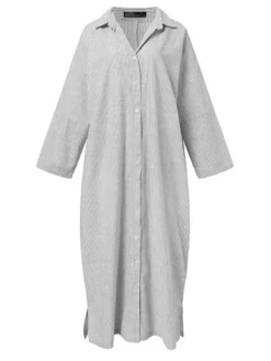 Women‘s Casual Dress Shirt Dress Cotton Dress Shift Dress Maxi Long Dress Cotton Basic Casual Outdoor Winter Dress Daily Shirt Collar Button Split Long Sleeve Summer Winter Fall Spring 2023 -Party Prom Dresses Sales Store vnvvea1652344636146