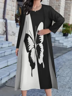 Women's Two Piece Dress Set Casual Dress Print Dress Daily Holiday Fashion Modern Print Long Dress Maxi Dress Crew Neck Long Sleeve Floral Butterfly Regular Fit Black Blue Sky Blue Summer Spring S M 6 Women's Two Piece Dress Set Casual Dress Print Dress Daily Holiday Fashion Modern Print Long Dress Maxi Dress Crew Neck Long Sleeve Floral Butterfly Regular Fit Black Blue Sky Blue Summer Spring S M -Party Prom Dresses Sales Store vnwpzs1694511571378