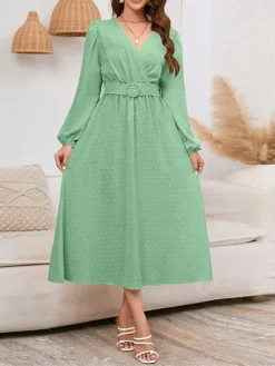 Women's Party Dress Cocktail Dress Wedding Guest Dress Midi Dress Black White Purple Long Sleeve Pure Color Lace Up Fall Winter Autumn V Neck Fashion Winter Dress Wedding Guest Vacation 2023 S M L XL -Party Prom Dresses Sales Store vomivc1694759913983