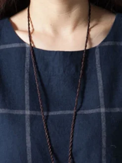 Women's Casual Dress Cotton Linen Dress Plaid Dress Midi Dress Polyester Basic Classic Outdoor Daily Vacation Crew Neck Pocket Print Long Sleeve Fall Winter Autumn 2023 Loose Fit Navy Blue Plaid L XL -Party Prom Dresses Sales Store vpifrl1693475209624