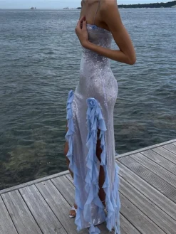 Women's Party Dress Sequin Dress Cocktail Dress Long Dress Maxi Dress Blue Sleeveless Pure Color Sequins Summer Spring Fall Spaghetti Strap Fashion Evening Party Wedding Guest Vacation 2023 S M L XL -Party Prom Dresses Sales Store vpnlte1688449019152