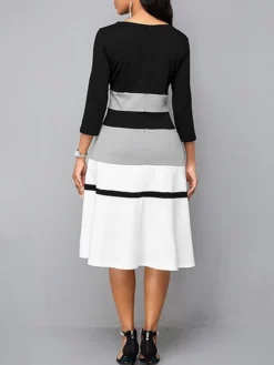 Women's Work Dress Swing Dress Semi Formal Dress Fashion Midi Dress Print Crew Neck 3/4 Length Sleeve Color Block Slim Black Summer Spring S M L XL XXL -Party Prom Dresses Sales Store vpoqer1679467836455