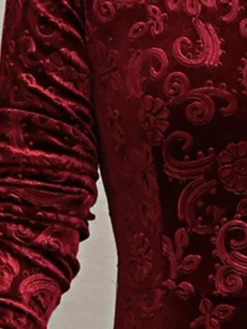 Women's Party Dress Velvet Dress Swing Dress Midi Dress Black Red Green Long Sleeve Floral Jacquard Spring Fall Winter V Neck Fashion Winter Dress Wedding Guest Vacation Slim 2023 M L XL XXL 3XL -Party Prom Dresses Sales Store vpwsie1630489607766