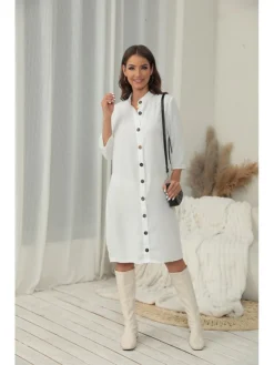 Women's Shirt Dress Casual Dress Cotton Linen Dress Midi Dress Cotton Blend Fashion Basic Outdoor Daily Shirt Collar Button Half Sleeve Summer Spring Fall 2023 Regular Fit Black White Green Plain S M -Party Prom Dresses Sales Store vqpfmm1697630515790