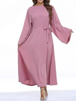 Women's Work Dress Black Dress Semi Formal Dress Fashion Long Dress Maxi Dress Lace Up Crew Neck Long Sleeve Plain Regular Fit Black Pink Red Fall Winter S M L XL XXL -Party Prom Dresses Sales Store vqpnac1693300572550