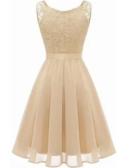 Women's Party Dress Lace Dress Homecoming Dress Midi Dress Pink Wine Khaki Sleeveless Pure Color Lace Summer Spring Fall V Neck Vintage Wedding Guest Birthday Vacation 2023 S M L XL XXL -Party Prom Dresses Sales Store vresan1691399763490