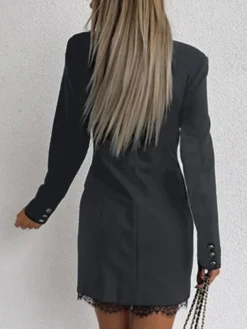 Women‘s Work Dress Blazer Dress And Jacket Set Party Dress Mini Dress Black Red Green Long Sleeve Pure Color Lace Fall Winter Autumn Shirt Collar Work Winter Dress Fall Dress Loose Fit 2023 -Party Prom Dresses Sales Store vrvslx1639368106299
