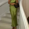 Women's Prom Dress Party Dress Satin Dress Midi Dress White Green Sleeveless Pure Color Backless Spring Fall Winter Spaghetti Strap Fashion Evening Party Wedding Guest Vacation 2023 S M L