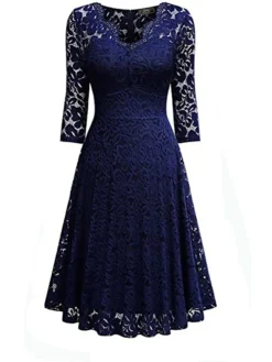 Women‘s Christmas Party Dress Lace Dress Cocktail Dress Midi Dress Black Wine Navy Blue 3/4 Length Sleeve Pure Color Lace Spring Fall Winter V Neck Fashion Winter Dress Wedding Guest Vacation 2023 -Party Prom Dresses Sales Store vsxhkw1692179363297