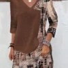 Women's Sweater Dress Winter Dress Jumper Dress Mini Dress Fashion Geometric Color Block Outdoor Daily Date Going Out V Neck Long Sleeve Print 2023 Regular Fit Blue Brown Green S M L XL XXL 3XL