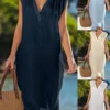 Women's Casual Dress Cotton Linen Dress Shift Dress Midi Dress Cotton Blend Basic Classic Outdoor Daily V Neck Basic Sleeveless Summer Spring 2023 Loose Fit White Navy Blue Blue Plain S M L XL 2XL
