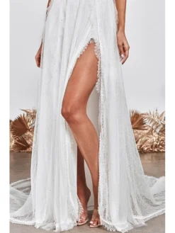 Women's Party Dress Lace Dress Swing Dress White Dress Long Dress Maxi Dress Sleeveless Pure Color Lace Spring Summer Deep V Romantic Party S M L XL -Party Prom Dresses Sales Store vuoqyd1683709888650