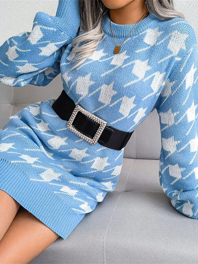 Women's Sweater Dress Jumper Dress Casual Dress Mini Dress Fashion Houndstooth Outdoor Daily Vacation Going Out Crew Neck Long Sleeve 2023 Loose Fit Black Wine Sky Blue S M L 8 Women's Sweater Dress Jumper Dress Casual Dress Mini Dress Fashion Houndstooth Outdoor Daily Vacation Going Out Crew Neck Long Sleeve 2023 Loose Fit Black Wine Sky Blue S M L - Image 8