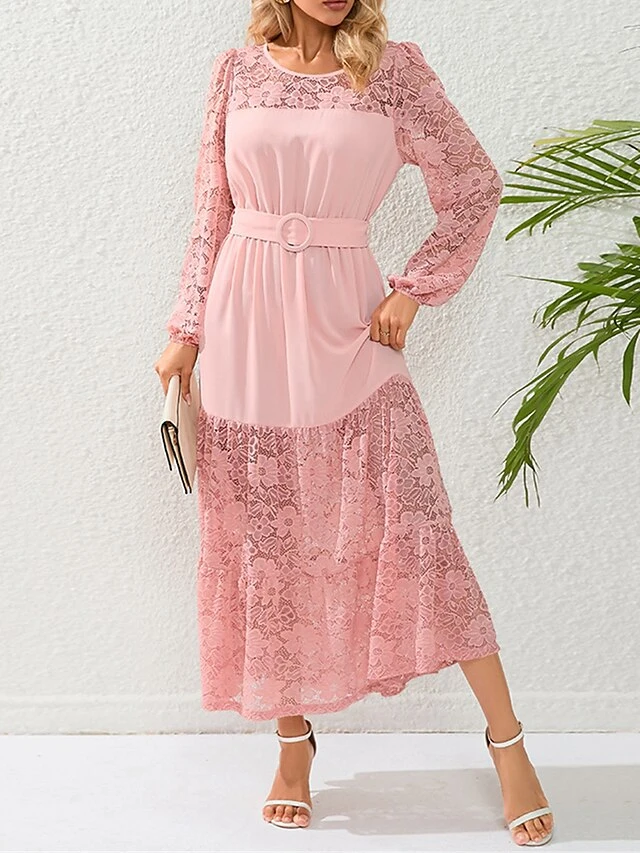 Women's Prom Dress Party Dress Lace Dress Long Dress Maxi Dress Black Pink Red Long Sleeve Pure Color Lace Spring Fall Winter Crew Neck Fashion Winter Dress Birthday Evening Party 2023 S M L XL XXL 3 Women's Prom Dress Party Dress Lace Dress Long Dress Maxi Dress Black Pink Red Long Sleeve Pure Color Lace Spring Fall Winter Crew Neck Fashion Winter Dress Birthday Evening Party 2023 S M L XL XXL - Image 3