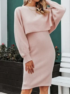 Women's Two Piece Dress Set Casual Dress Skirt Set Daily Going Out Fashion Streetwear Print Mini Dress Crew Neck Long Sleeve Plain Regular Fit Black Yellow Light Green Fall Winter M -Party Prom Dresses Sales Store vwavzl1693295676397