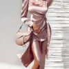 Women‘s Party Dress Wedding Guest Dress Satin Dress Pink Dress Midi Dress Pink Long Sleeve Print Ruched Winter Fall Autumn Crew Neck Elegant Wedding Party Winter Dress 2023 S M L XL XXL