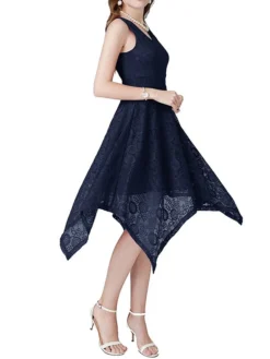 Women's Party Dress Lace Dress Cocktail Dress Midi Dress Black Pink Wine Sleeveless Pure Color Lace Spring Fall Winter V Neck Fashion Winter Dress Wedding Guest Vacation 2023 S M L XL XXL -Party Prom Dresses Sales Store vyaowx1692180212645