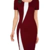 Women's Work Dress Sheath Dress Semi Formal Dress Fashion Midi Dress Patchwork Crew Neck Short Sleeve Color Block Slim Black White Wine Summer Spring S M L XL XXL