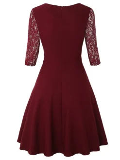Women's Casual Dress Swing Dress Green Dress Midi Dress Wine Green 3/4 Length Sleeve Pure Color Lace Summer Spring Square Neck Party Slim 2023 S M L XL XXL -Party Prom Dresses Sales Store vyylmv1639385448645