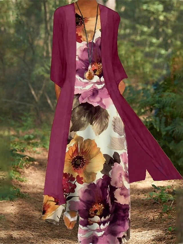 Women's Dress Set Two Piece Dress Church Dress Long Dress Maxi Dress White Red Blue Long Sleeve Floral Print Summer Spring Crew Neck Modern Winter Dress Fall Dress Loose Fit 2023 M L XL XXL 3XL 4XL 7 Women's Dress Set Two Piece Dress Church Dress Long Dress Maxi Dress White Red Blue Long Sleeve Floral Print Summer Spring Crew Neck Modern Winter Dress Fall Dress Loose Fit 2023 M L XL XXL 3XL 4XL - Image 7