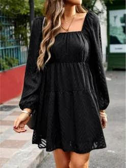 Women's Work Dress Black Dress Semi Formal Dress Fashion Mini Dress Ruched Square Neck Long Sleeve Plain Loose Fit Black Red Army Green Fall S M L XL 24 Women's Work Dress Black Dress Semi Formal Dress Fashion Mini Dress Ruched Square Neck Long Sleeve Plain Loose Fit Black Red Army Green Fall S M L XL -Party Prom Dresses Sales Store vzvtnr1693300575510