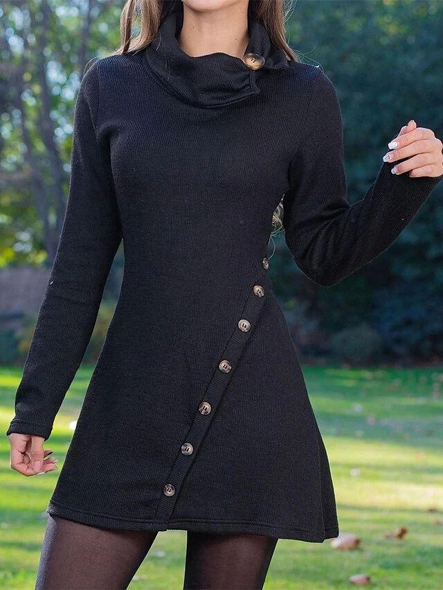 Women's Work Dress Casual Dress A Line Dress Fashion Winter Dress Daily Mini Dress Button Lapel Long Sleeve Plain Slim Black Red Fall S M L XL XXL 3 Women's Work Dress Casual Dress A Line Dress Fashion Winter Dress Daily Mini Dress Button Lapel Long Sleeve Plain Slim Black Red Fall S M L XL XXL - Image 3