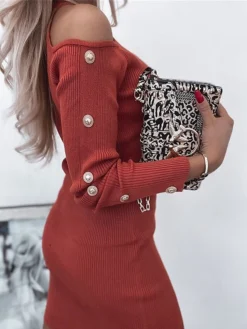 Women's Sweater Dress Jumper Dress Casual Dress Mini Dress Active Pure Color Outdoor Casual Holiday Vacation Crew Neck Long Sleeve Button 2023 Regular Fit Black Red Blue S M L XL XXL 3XL -Party Prom Dresses Sales Store wareni1693535022788