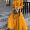 Women's Sheath Dress Maxi Long Dress Yellow Black Red Long Sleeve Ruched Bow Summer Round Neck Hot Casual Slim 2021 S M L XL