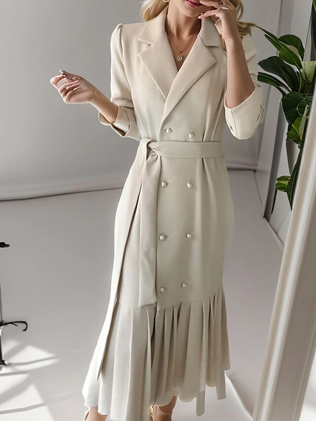 Women's Work Dress Blazer Dress Semi Formal Dress Fashion Office Daily Workfashion Midi Dress Lace Up Pleated Shirt Collar Long Sleeve Plain Loose Fit Black Apricot Fall Winter S M L XL XXL 1 Women's Work Dress Blazer Dress Semi Formal Dress Fashion Office Daily Workfashion Midi Dress Lace Up Pleated Shirt Collar Long Sleeve Plain Loose Fit Black Apricot Fall Winter S M L XL XXL