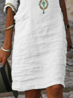 Women's Casual Dress Cotton Dress Shift Dress Mini Dress Cotton Blend Fashion Modern Outdoor Daily Split Neck Button Print Half Sleeve Summer Spring Fall 2023 Regular Fit White Floral S M L XL 2XL -Party Prom Dresses Sales Store wcpueo1686736520086