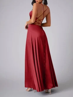 Women's Prom Dress Party Dress Satin Dress Long Dress Maxi Dress Black White Pink Sleeveless Pure Color Backless Summer Spring Fall Spaghetti Strap Fashion Evening Party Wedding Guest Vacation 2023 S -Party Prom Dresses Sales Store wdloti1690366397240