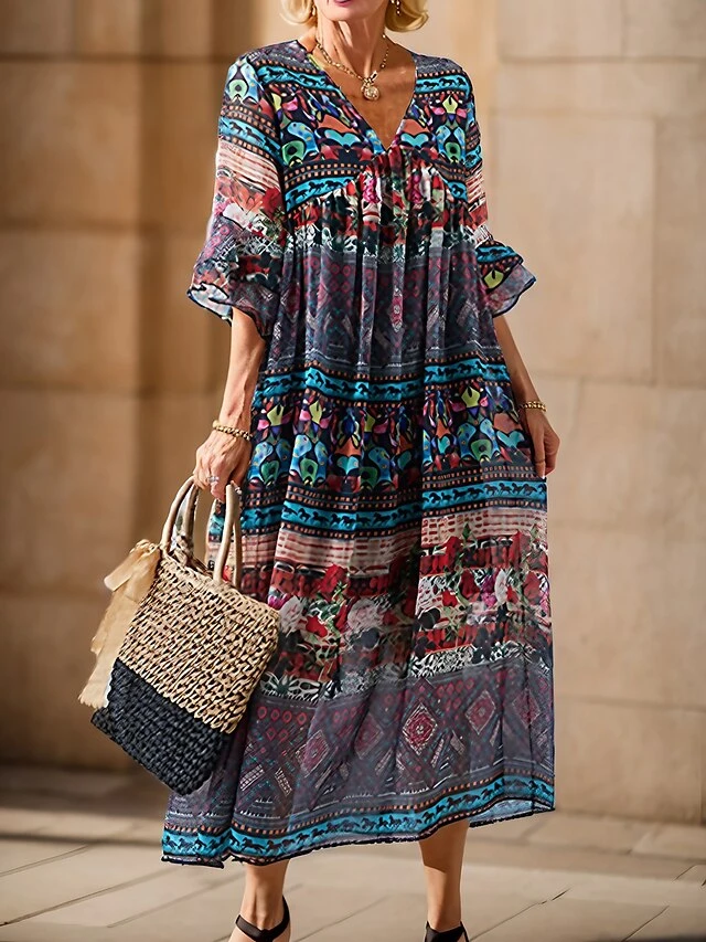 Women's Casual Dress Cotton Linen Dress Swing Dress Midi Dress Linen / Cotton Blend Fashion Classic Outdoor Daily Holiday V Neck Ruched Ruffle 3/4 Length Sleeve Fall Winter Autumn 2023 Loose Fit Blue 1 Women's Casual Dress Cotton Linen Dress Swing Dress Midi Dress Linen / Cotton Blend Fashion Classic Outdoor Daily Holiday V Neck Ruched Ruffle 3/4 Length Sleeve Fall Winter Autumn 2023 Loose Fit Blue