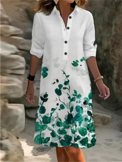 Women's Shirt Dress Casual Dress Cotton Linen Dress Midi Dress Polyester Fashion Casual Daily Outdoor Daily Vacation Shirt Collar Button Pocket Long Sleeve Summer Spring Fall 2023 Loose Fit Pink Red -Party Prom Dresses Sales Store wdvndx1691732521232