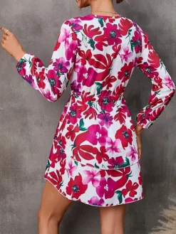 Women's Work Dress Semi Formal Dress Wrap Dress Fashion Mini Dress Ruffle Layered V Neck Long Sleeve Floral Regular Fit Red Purple Orange Fall S M L XL XXL -Party Prom Dresses Sales Store wenkcw1693300610582