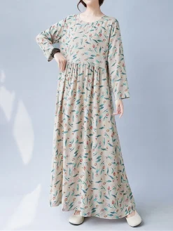 Women's Casual Dress Linen Dress Swing Dress Maxi Long Dress Linen Fashion Modern Outdoor Daily Holiday Crew Neck Print Long Sleeve Fall Winter Autumn 2023 Loose Fit Apricot Flower L XL 2XL 33 Women's Casual Dress Linen Dress Swing Dress Maxi Long Dress Linen Fashion Modern Outdoor Daily Holiday Crew Neck Print Long Sleeve Fall Winter Autumn 2023 Loose Fit Apricot Flower L XL 2XL -Party Prom Dresses Sales Store wflftz1693553168603