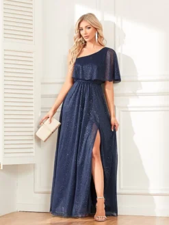 Women's Prom Dress Party Dress Swing Dress Long Dress Maxi Dress Dark Blue Short Sleeve Pure Color Zipper Summer Spring Fall Spaghetti Strap Fashion Evening Party Summer Dress 2023 S M L XL -Party Prom Dresses Sales Store wfonyq1696673263636