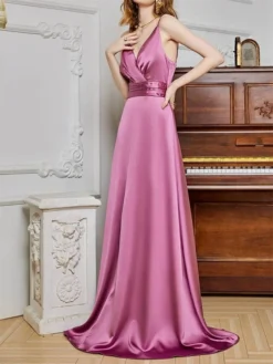 Women's Prom Dress Party Dress Satin Dress Long Dress Maxi Dress Champagne Pink Red Sleeveless Pure Color Backless Spring Fall Winter Spaghetti Strap Fashion Winter Dress Evening Party Wedding Guest -Party Prom Dresses Sales Store wfxrfo1692079367980