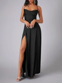 Women's Prom Dress Party Dress Satin Dress Long Dress Maxi Dress Black White Pink Sleeveless Pure Color Backless Summer Spring Fall Spaghetti Strap Fashion Evening Party Wedding Guest Vacation 2023 S -Party Prom Dresses Sales Store wglcoq1690366394076