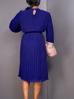 Women's Work Dress Casual Dress Black Dress Fashion Office Daily Workfashion Midi Dress Lace Up Pleated Crew Neck Long Sleeve Plain Regular Fit Black White Red Fall Winter S M L XL XXL -Party Prom Dresses Sales Store wgvkqf1695645186606