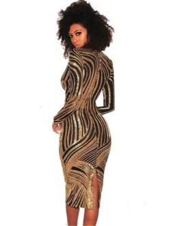 Women's Party Dress Sequin Dress Sheath Dress Knee Length Dress Gold Long Sleeve Striped Sequins Spring Fall Winter Deep V Sexy Party Winter Dress Wedding Guest 2023 S M L XL -Party Prom Dresses Sales Store whhmjl1631758432223