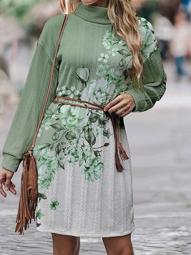 Women's Sweater Dress Jumper Dress Casual Dress Mini Dress Warm Floral Outdoor Daily Vacation Going Out Turtleneck Long Sleeve 2023 Loose Fit Blue Purple Green S M L XL XXL 3XL 2 Women's Sweater Dress Jumper Dress Casual Dress Mini Dress Warm Floral Outdoor Daily Vacation Going Out Turtleneck Long Sleeve 2023 Loose Fit Blue Purple Green S M L XL XXL 3XL - Image 2