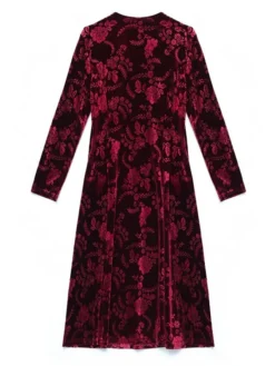 Women's Party Dress Velvet Dress Print Dress Midi Dress Maroon Dark Green Purple Long Sleeve Floral Print Spring Fall Winter V Neck Stylish Party Winter Dress Wedding Guest 2023 XL 2XL 3XL 4XL 5XL 6XL -Party Prom Dresses Sales Store wifkvo1665489374619