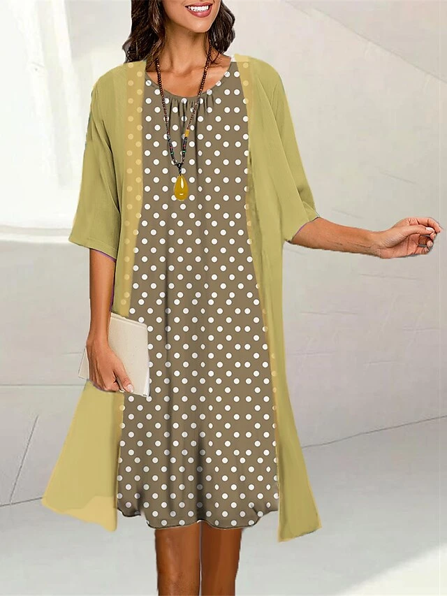 Women's Two Piece Dress Set Casual Dress Print Dress Outdoor Daily Fashion Elegant Print Midi Dress Crew Neck 3/4 Length Sleeve Polka Dot Loose Fit Black Yellow Blue Summer Spring S M L XL XXL 3 Women's Two Piece Dress Set Casual Dress Print Dress Outdoor Daily Fashion Elegant Print Midi Dress Crew Neck 3/4 Length Sleeve Polka Dot Loose Fit Black Yellow Blue Summer Spring S M L XL XXL - Image 3