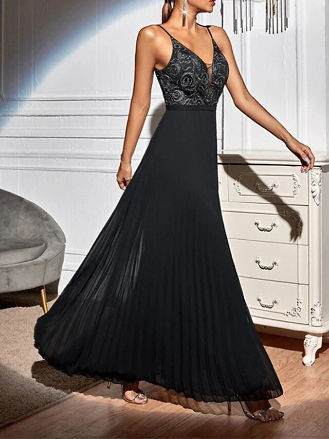 Women's Prom Dress Party Dress Lace Dress Long Dress Maxi Dress Black Sleeveless Flower Backless Summer Spring Spaghetti Strap Fashion Evening Party Fall Dress Summer Dress 2023 S M L XL 2 Women's Prom Dress Party Dress Lace Dress Long Dress Maxi Dress Black Sleeveless Flower Backless Summer Spring Spaghetti Strap Fashion Evening Party Fall Dress Summer Dress 2023 S M L XL - Image 2