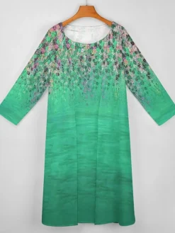 Women's Dress Set Two Piece Dress Long Dress Maxi Dress Blue Green Long Sleeve Color Block Print Summer Spring Crew Neck Vacation Winter Dress Fall Dress Loose Fit 2023 S M L XL XXL 3XL 4XL 5XL -Party Prom Dresses Sales Store wiuwem1663758524979