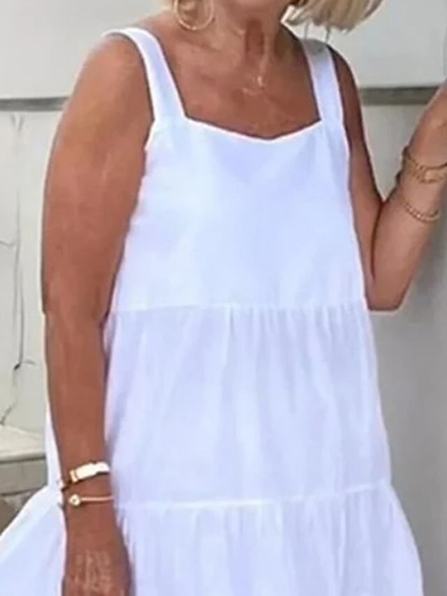 Women's Casual Dress Cotton Linen Dress Swing Dress Midi Dress Cotton Blend Fashion Modern Outdoor Daily Holiday Square Neck Ruffle Sleeveless Summer Spring 2023 Loose Fit White Green Plain S M L XL 2 Women's Casual Dress Cotton Linen Dress Swing Dress Midi Dress Cotton Blend Fashion Modern Outdoor Daily Holiday Square Neck Ruffle Sleeveless Summer Spring 2023 Loose Fit White Green Plain S M L XL - Image 2