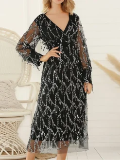 Women's Prom Dress Party Dress Fringe Dress Long Dress Maxi Dress Black Beige Long Sleeve Pure Color Sequins Summer Spring V Neck Party 2023 S M L XL 2XL 27 Women's Prom Dress Party Dress Fringe Dress Long Dress Maxi Dress Black Beige Long Sleeve Pure Color Sequins Summer Spring V Neck Party 2023 S M L XL 2XL -Party Prom Dresses Sales Store wkcefj1673421670392