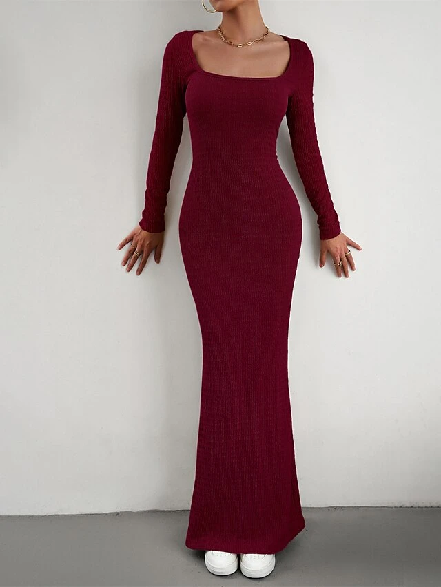 Women's Sweater Dress Jumper Dress Sheath Dress Long Dress Maxi Dress Fashion Pure Color Outdoor Daily Holiday Vacation U Neck Long Sleeve 2023 Slim Black Wine Brown S M L XL 19 Women's Sweater Dress Jumper Dress Sheath Dress Long Dress Maxi Dress Fashion Pure Color Outdoor Daily Holiday Vacation U Neck Long Sleeve 2023 Slim Black Wine Brown S M L XL - Image 19