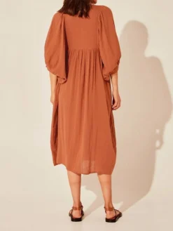 Women's Casual Dress Cotton Linen Dress Shift Dress Midi Dress Cotton Fashion Traditional / Vintage Outdoor Daily Vacation Crew Neck Ruched 3/4 Length Sleeve Fall Winter Autumn 2023 Loose Fit Black -Party Prom Dresses Sales Store wkojrl1694573538031